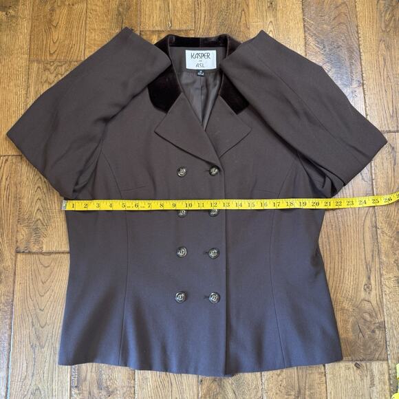 Kasper For A.S.L Chocolate Brown Skirt Suit 2 Pc Set Size 16 Velvet Collar - Picture 12 of 15